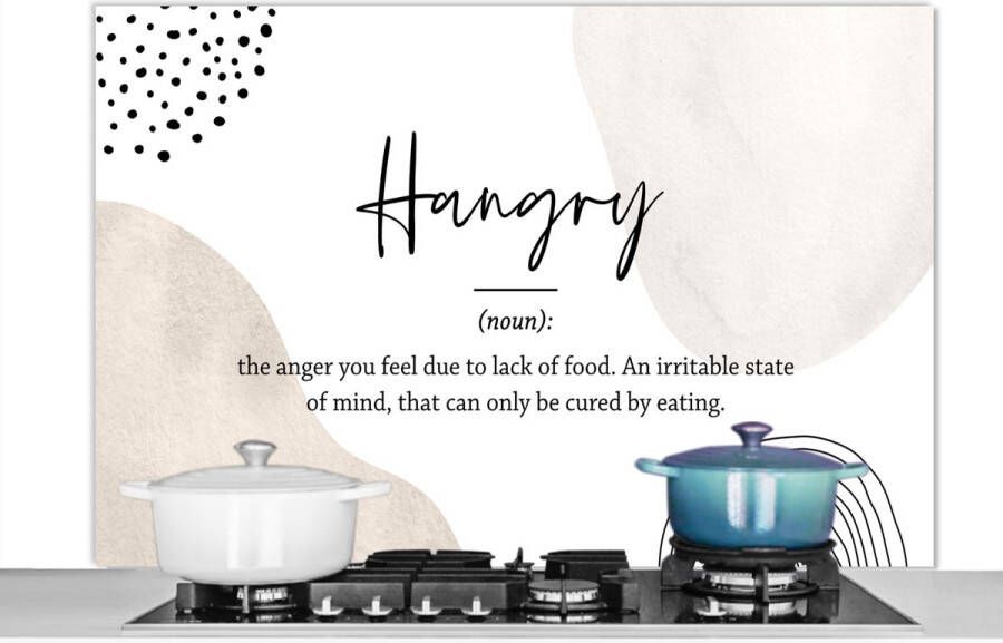 KitchenYeah Spatscherm keuken 120x80 cm Kookplaat achterwand Spreuken Hangry Quotes Woordenboek Hangry definitie Muurbeschermer Spatwand fornuis Hoogwaardig aluminium