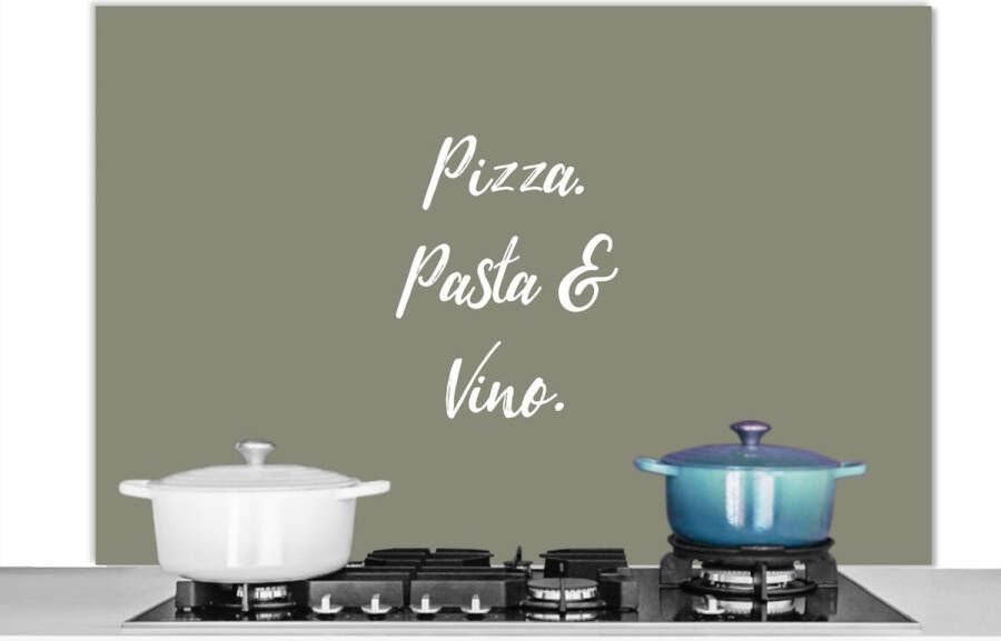 KitchenYeah Spatscherm keuken 120x80 cm Kookplaat achterwand Spreuken Pizza pasta & vino Quotes Eten Drinken Muurbeschermer Spatwand fornuis Hoogwaardig aluminium