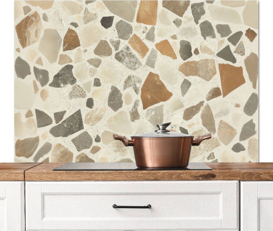 KitchenYeah Spatscherm keuken 120x80 cm Kookplaat achterwand Stenen Terrazzo Decoratie Tegels Muurbeschermer Spatwand fornuis Hoogwaardig aluminium