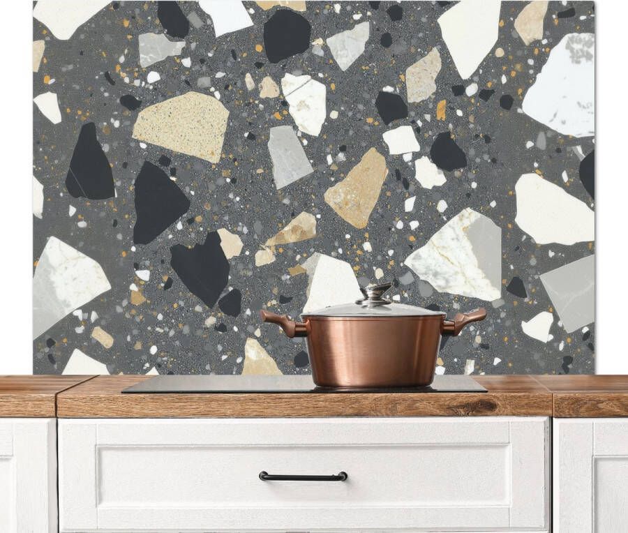 KitchenYeah Spatscherm keuken 120x80 cm Kookplaat achterwand Terrazzo Decoratie Interieur Stenen Muurbeschermer Spatwand fornuis Hoogwaardig aluminium