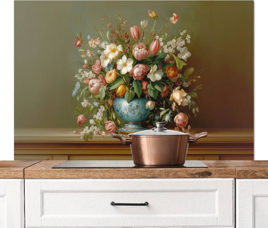 KitchenYeah Spatscherm keuken 120x80 cm Kookplaat achterwand Vaas Pastel Kleuren Bloemen Muurbeschermer Spatwand fornuis Hoogwaardig aluminium
