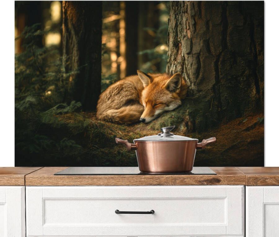 KitchenYeah Spatscherm keuken 120x80 cm Kookplaat achterwand Vos Bos Slapen Muurbeschermer Spatwand fornuis Hoogwaardig aluminium