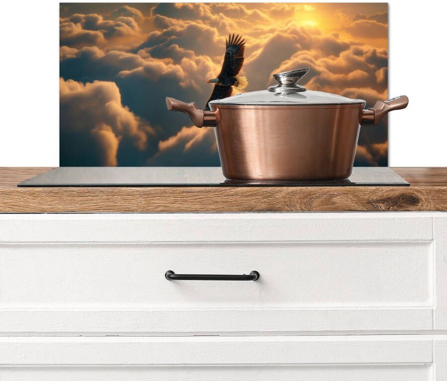 KitchenYeah Spatscherm keuken 60x30 cm Kookplaat achterwand Adelaar Wolken Zon Muurbeschermer Spatwand fornuis Hoogwaardig aluminium