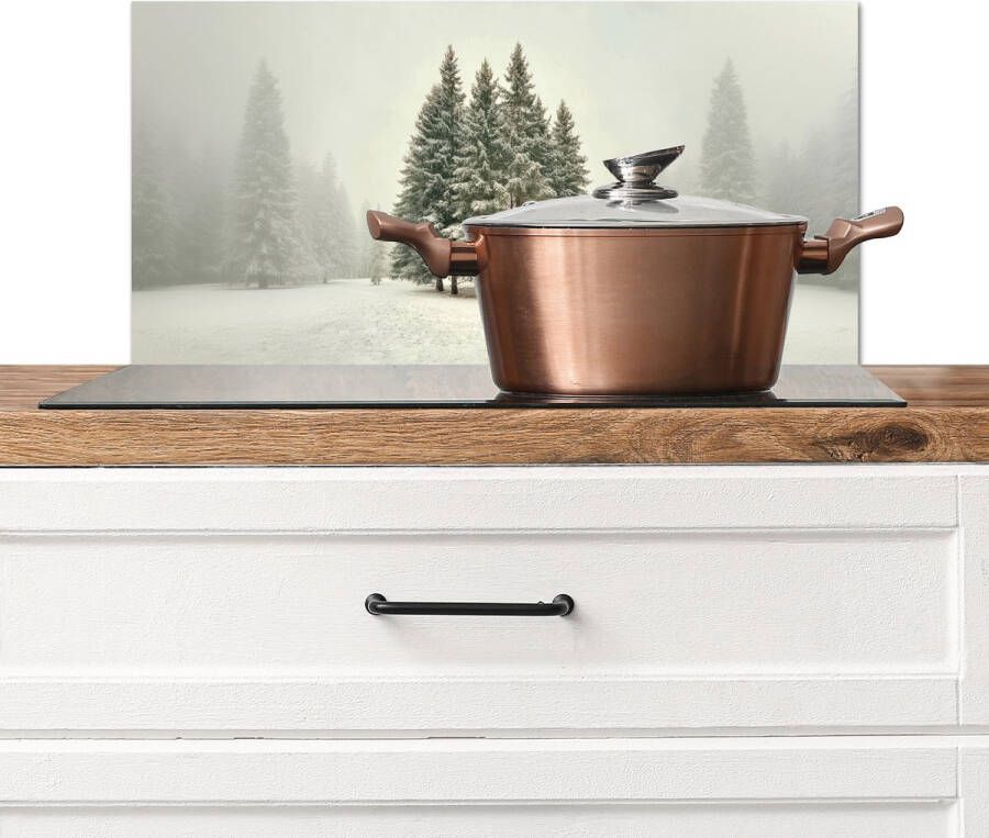 KitchenYeah Spatscherm keuken 60x30 cm Kookplaat achterwand Bomen Sneeuw Wit Muurbeschermer Spatwand fornuis Hoogwaardig aluminium
