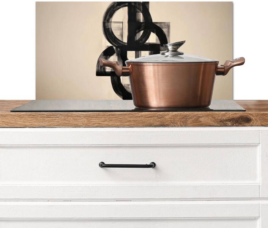 KitchenYeah Spatscherm keuken 60x30 cm Kookplaat achterwand Cirkels Lijnen Vormen Zwart Muurbeschermer Spatwand fornuis Hoogwaardig aluminium