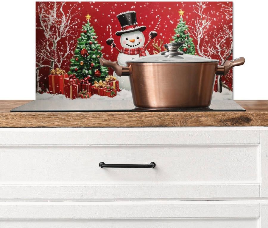 KitchenYeah Spatscherm keuken 60x30 cm Kookplaat achterwand Feestvreugde Winterbos Kleurrijk Muurbeschermer Spatwand fornuis Hoogwaardig aluminium