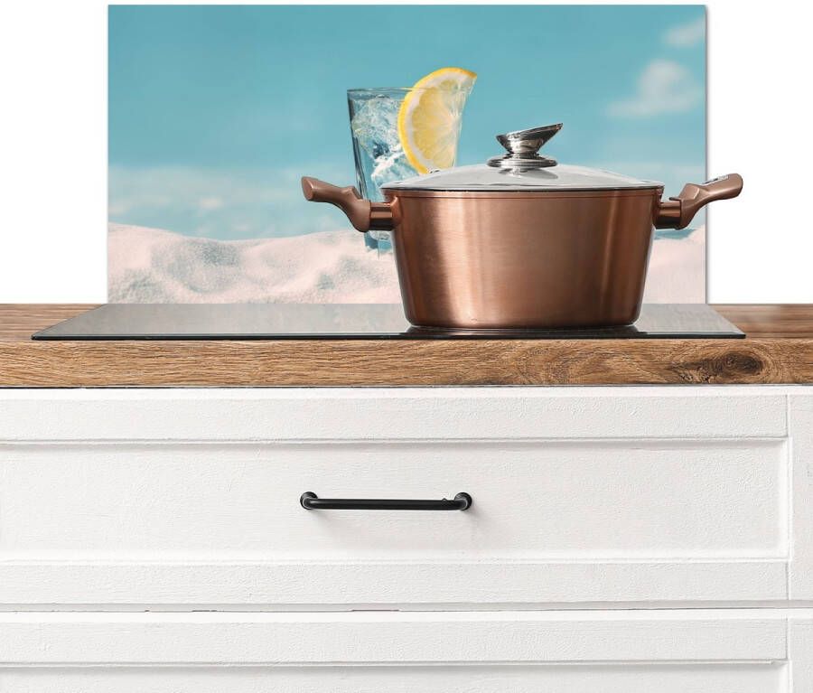 KitchenYeah Spatscherm keuken 60x30 cm Kookplaat achterwand Glas ijsblokjes Citroen Muurbeschermer Spatwand fornuis Hoogwaardig aluminium