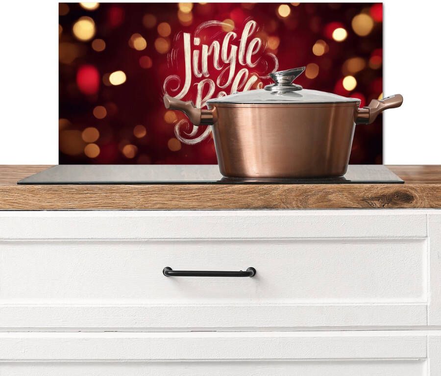 KitchenYeah Spatscherm keuken 60x30 cm Kookplaat achterwand Jingle Bells Kerst Rood Muurbeschermer Spatwand fornuis Hoogwaardig aluminium