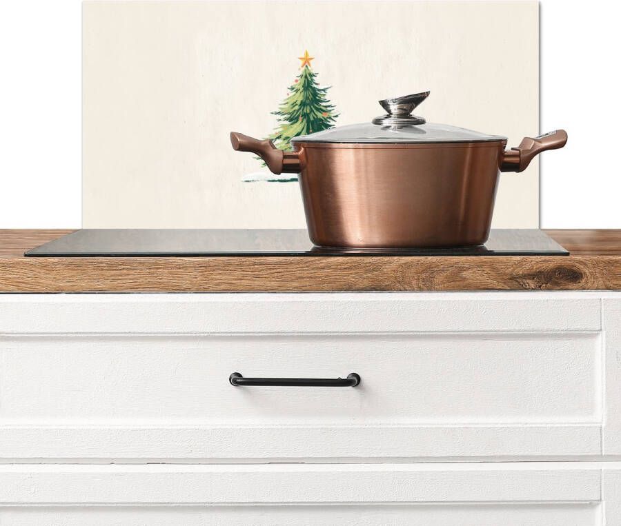 KitchenYeah Spatscherm keuken 60x30 cm Kookplaat achterwand Kerstboom Illustratie Ster Sneeuw Muurbeschermer Spatwand fornuis Hoogwaardig aluminium