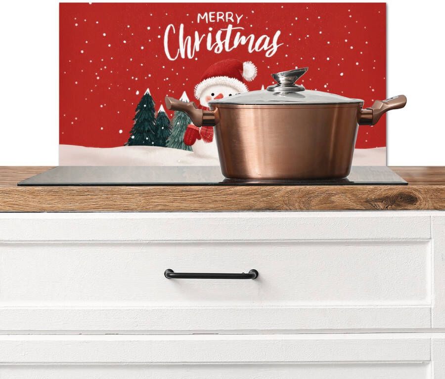KitchenYeah Spatscherm keuken 60x30 cm Kookplaat achterwand Kerstgroet Sneeuw Rood Muurbeschermer Spatwand fornuis Hoogwaardig aluminium