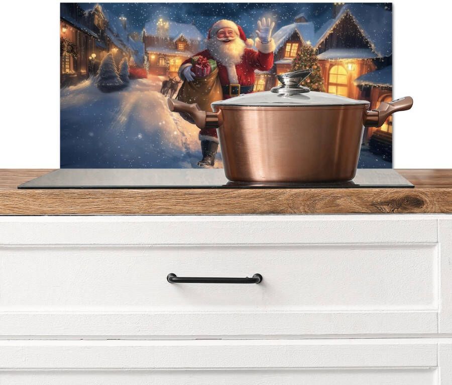 KitchenYeah Spatscherm keuken 60x30 cm Kookplaat achterwand Kerstman Dorp Hert Donker Muurbeschermer Spatwand fornuis Hoogwaardig aluminium