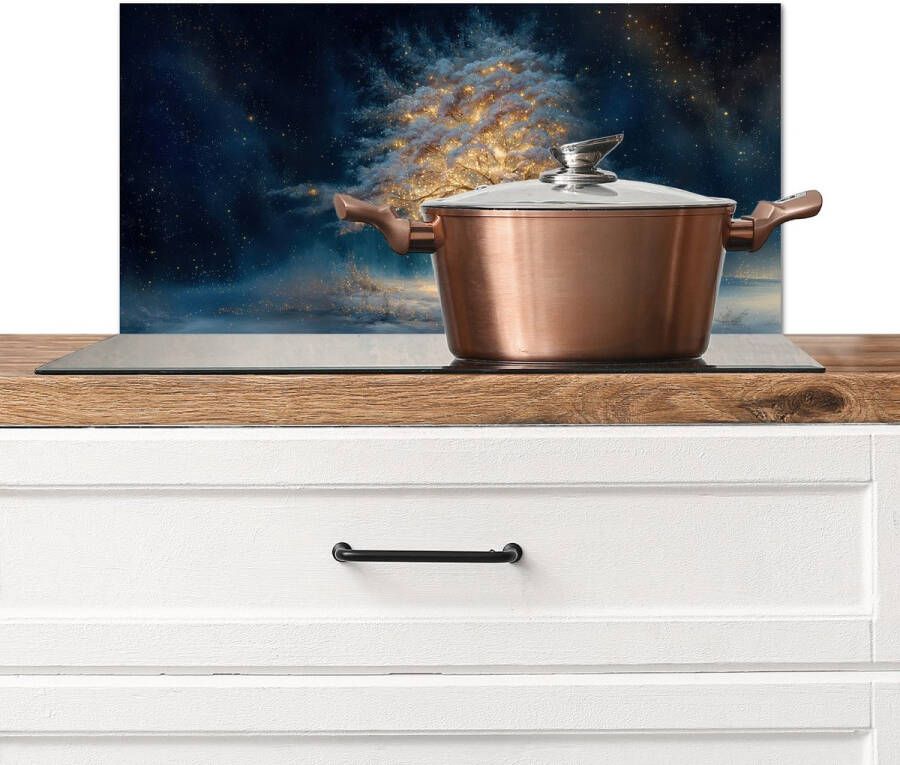 KitchenYeah Spatscherm keuken 60x30 cm Kookplaat achterwand Levensboom Nacht Donker Blauw Muurbeschermer Spatwand fornuis Hoogwaardig aluminium