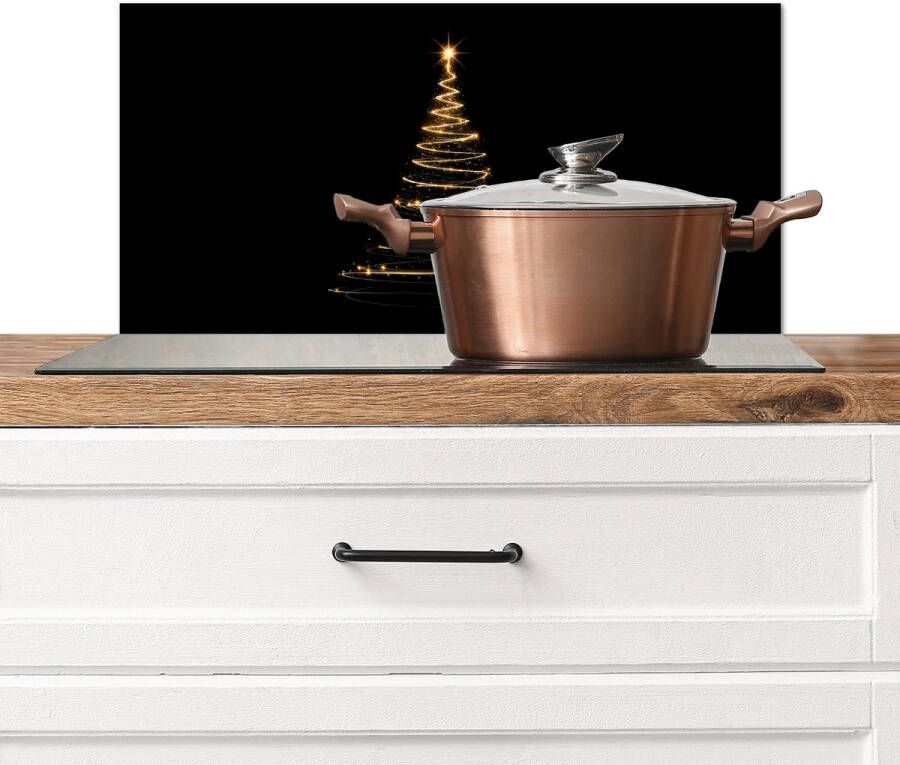 KitchenYeah Spatscherm keuken 60x30 cm Kookplaat achterwand Magisch Kerstboom Lichtspiralen Zwart Muurbeschermer Spatwand fornuis Hoogwaardig aluminium