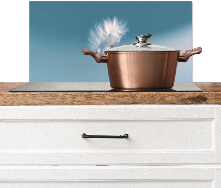 KitchenYeah Spatscherm keuken 60x30 cm Kookplaat achterwand Paardenbloempluisje Blauw Lucht Muurbeschermer Spatwand fornuis Hoogwaardig aluminium