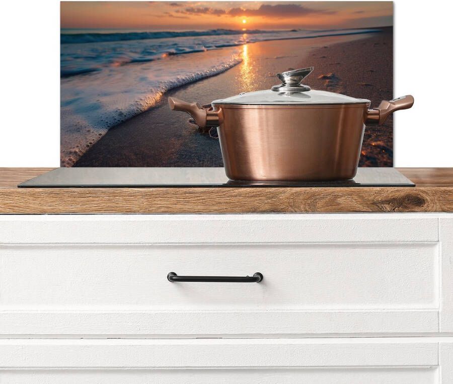 KitchenYeah Spatscherm keuken 60x30 cm Kookplaat achterwand Schildpad strand Zonsondergang Muurbeschermer Spatwand fornuis Hoogwaardig aluminium