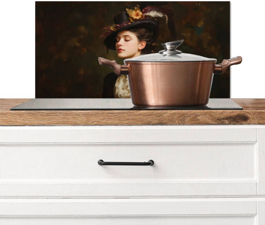 KitchenYeah Spatscherm keuken 60x30 cm Kookplaat achterwand Vrouw Victoriaans Portret Muurbeschermer Spatwand fornuis Hoogwaardig aluminium