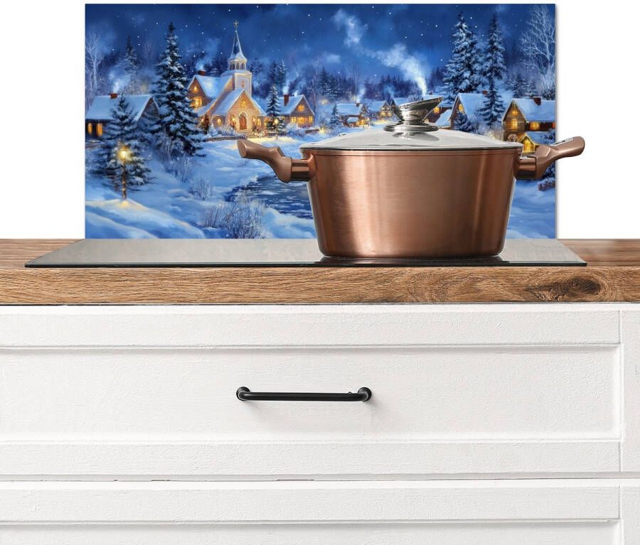 KitchenYeah Spatscherm keuken 60x30 cm Kookplaat achterwand Winteravond Kerstdorp Donker Muurbeschermer Spatwand fornuis Hoogwaardig aluminium