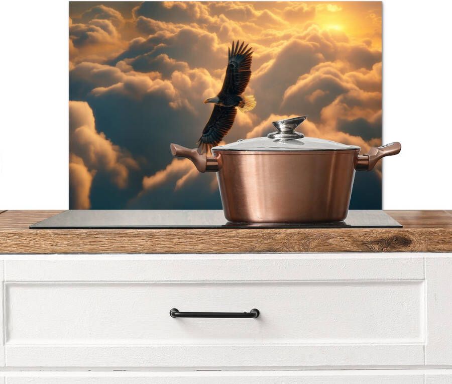 KitchenYeah Spatscherm keuken 60x40 cm Kookplaat achterwand Adelaar Wolken Zon Muurbeschermer Spatwand fornuis Hoogwaardig aluminium