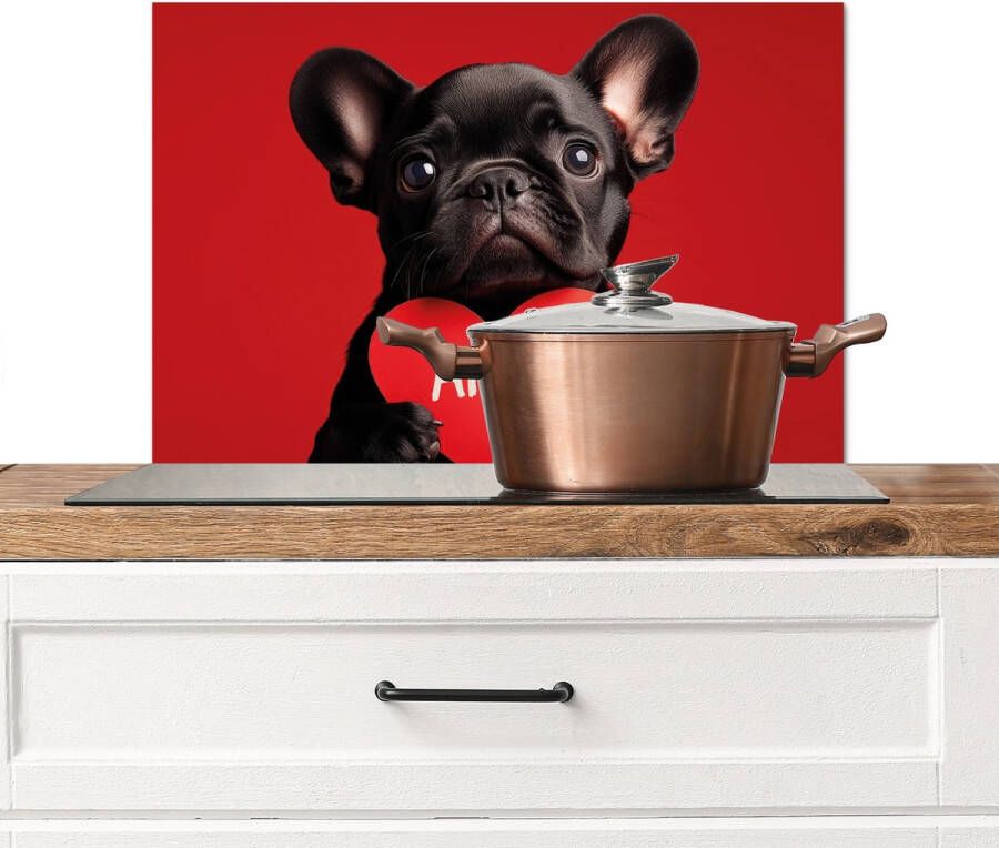 KitchenYeah Spatscherm keuken 60x40 cm Kookplaat achterwand Amor Hond Hartje Rood Muurbeschermer Spatwand fornuis Hoogwaardig aluminium