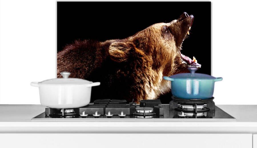 KitchenYeah Spatscherm keuken 60x40 cm Kookplaat achterwand Beer Wild dier Tanden Muurbeschermer Spatwand fornuis Hoogwaardig aluminium