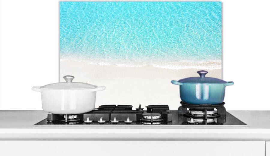 KitchenYeah Spatscherm keuken 60x40 cm Kookplaat achterwand Blauw Water Strand Muurbeschermer Spatwand fornuis Hoogwaardig aluminium