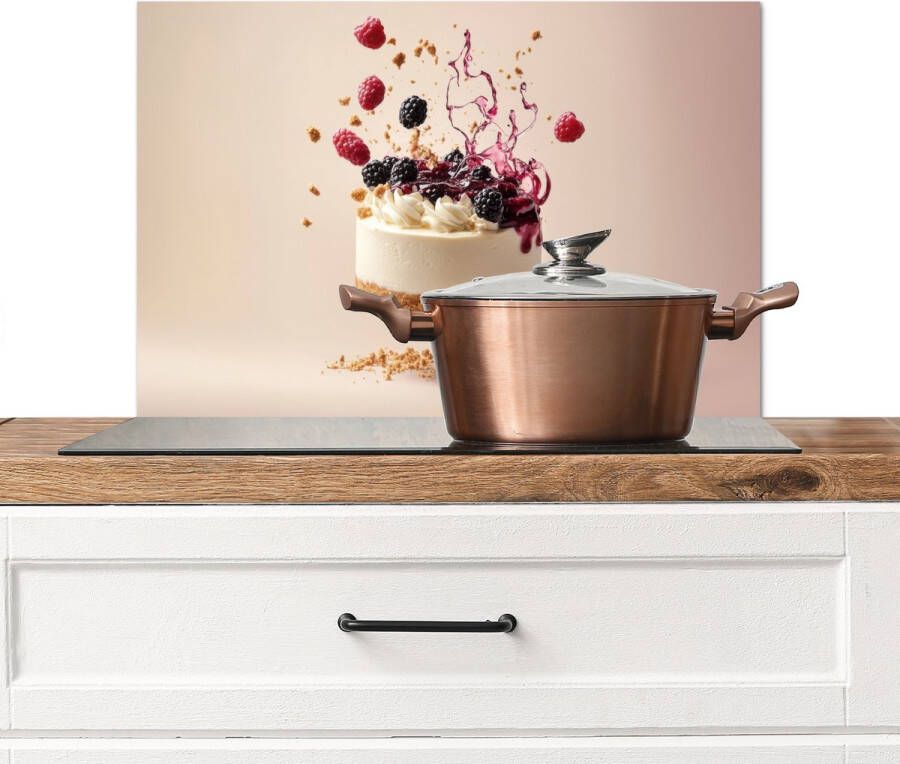 KitchenYeah Spatscherm keuken 60x40 cm Kookplaat achterwand Cheesecake Eten Roze Taart Muurbeschermer Spatwand fornuis Hoogwaardig aluminium