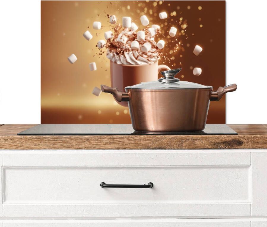KitchenYeah Spatscherm keuken 60x40 cm Kookplaat achterwand Chocomelk Drinken Warm Bruin Muurbeschermer Spatwand fornuis Hoogwaardig aluminium