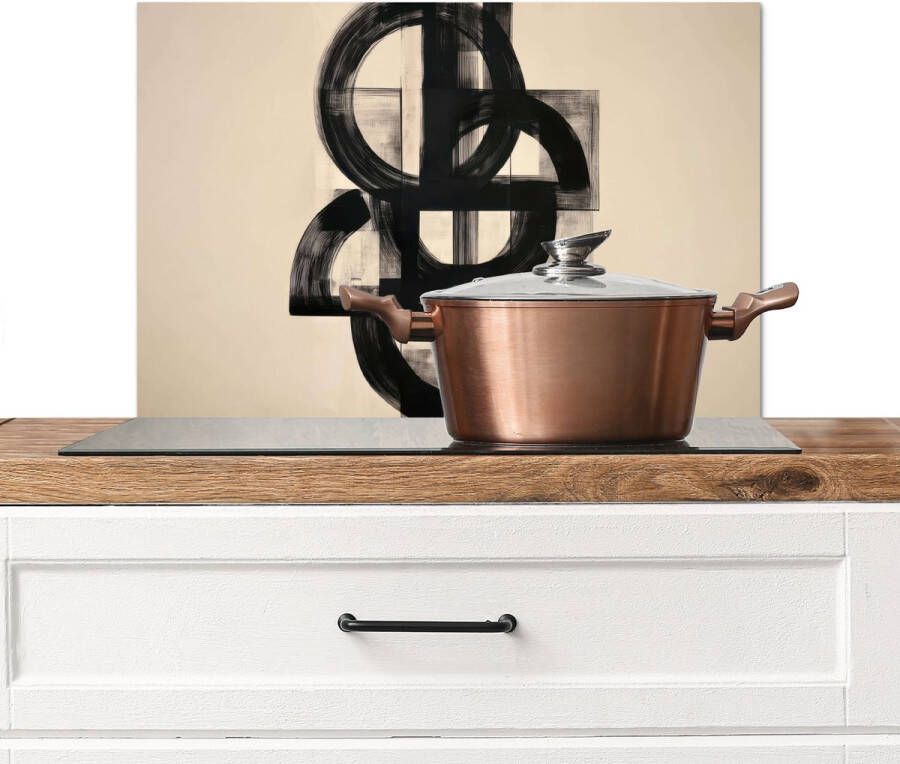 KitchenYeah Spatscherm keuken 60x40 cm Kookplaat achterwand Cirkels Lijnen Vormen Zwart Muurbeschermer Spatwand fornuis Hoogwaardig aluminium