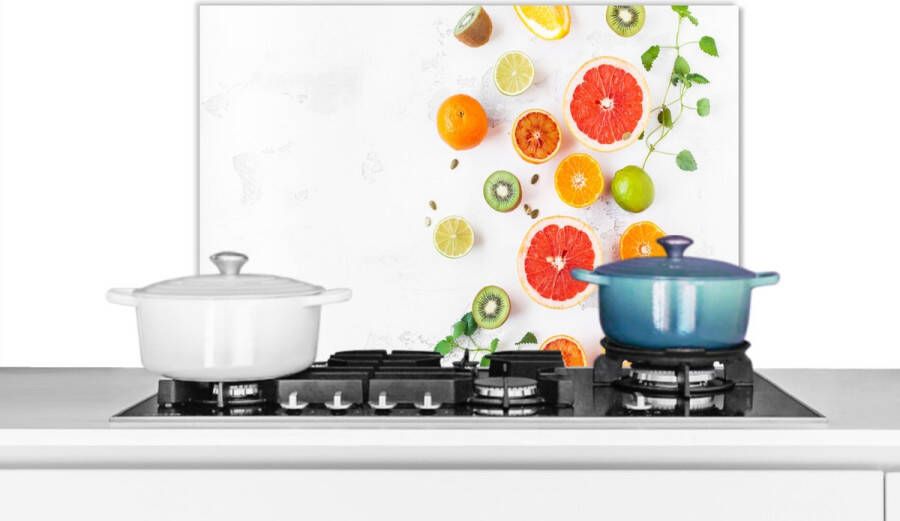 KitchenYeah Spatscherm keuken 60x40 cm Kookplaat achterwand Citrus Regenboog Fruit Zomer Gezond Muurbeschermer Spatwand fornuis Hoogwaardig aluminium