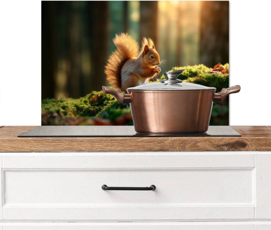 KitchenYeah Spatscherm keuken 60x40 cm Kookplaat achterwand Eekhoorn Nootje Gras Muurbeschermer Spatwand fornuis Hoogwaardig aluminium