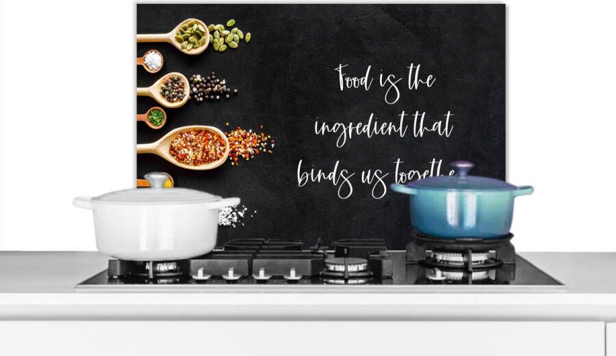 KitchenYeah Spatscherm keuken 60x40 cm Kookplaat achterwand Food is the ingredient that binds us together Spreuken Quotes Eten Muurbeschermer Spatwand fornuis Hoogwaardig aluminium