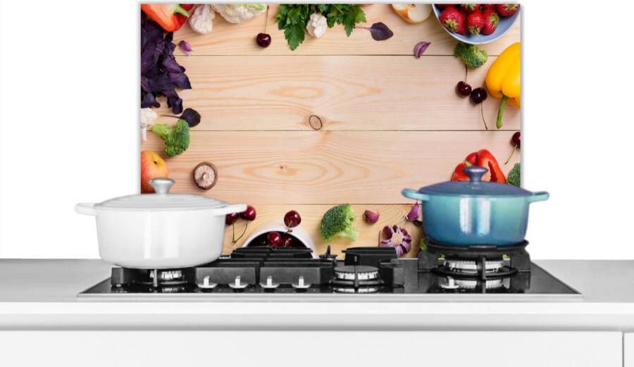 KitchenYeah Spatscherm keuken 60x40 cm Kookplaat achterwand Fruit Aardbeien Paprika Keuken Muurbeschermer Spatwand fornuis Hoogwaardig aluminium