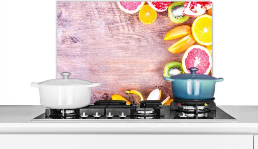 KitchenYeah Spatscherm keuken 60x40 cm Kookplaat achterwand Fruit Citrus Keuken Zomer Muurbeschermer Spatwand fornuis Hoogwaardig aluminium