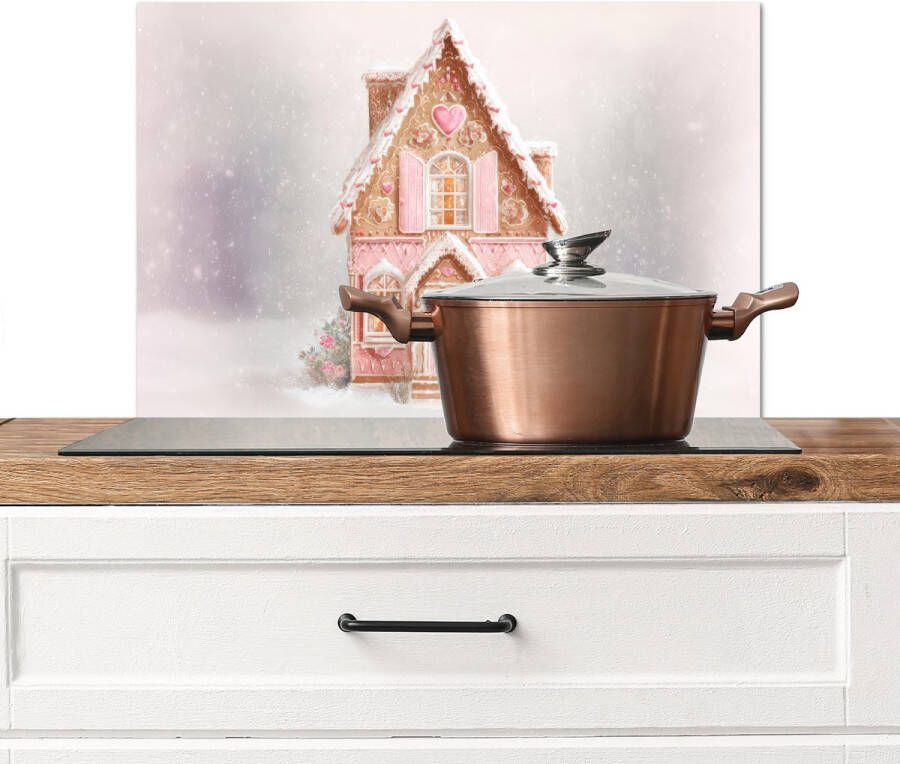 KitchenYeah Spatscherm keuken 60x40 cm Kookplaat achterwand Huisje Suiker Pastel Muurbeschermer Spatwand fornuis Hoogwaardig aluminium