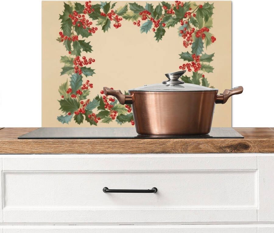 KitchenYeah Spatscherm keuken 60x40 cm Kookplaat achterwand Hulstrand Bessen Beige Muurbeschermer Spatwand fornuis Hoogwaardig aluminium