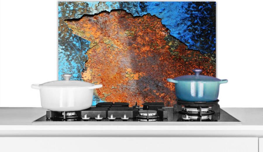 KitchenYeah Spatscherm keuken 60x40 cm Kookplaat achterwand Industrieel Metalen Roest print Vintage Muurbeschermer Spatwand fornuis Hoogwaardig aluminium