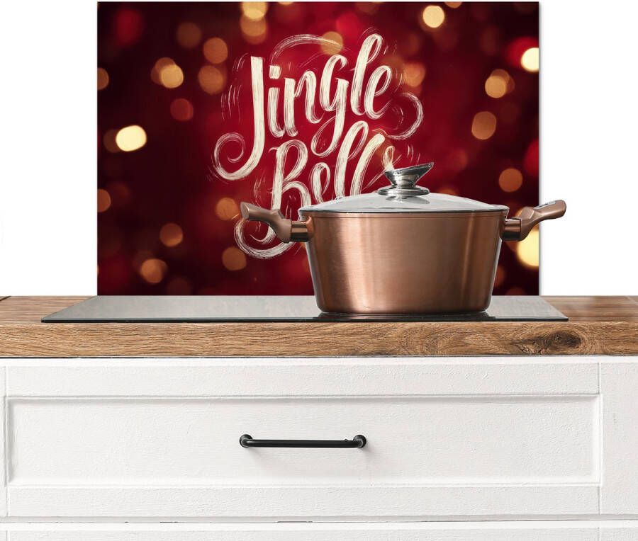 KitchenYeah Spatscherm keuken 60x40 cm Kookplaat achterwand Jingle Bells Kerst Rood Muurbeschermer Spatwand fornuis Hoogwaardig aluminium