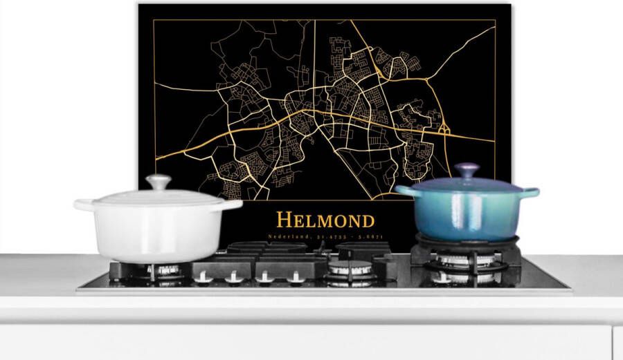 KitchenYeah Spatscherm keuken 60x40 cm Kookplaat achterwand Kaart Helmond Goud Zwart Muurbeschermer Spatwand fornuis Hoogwaardig aluminium