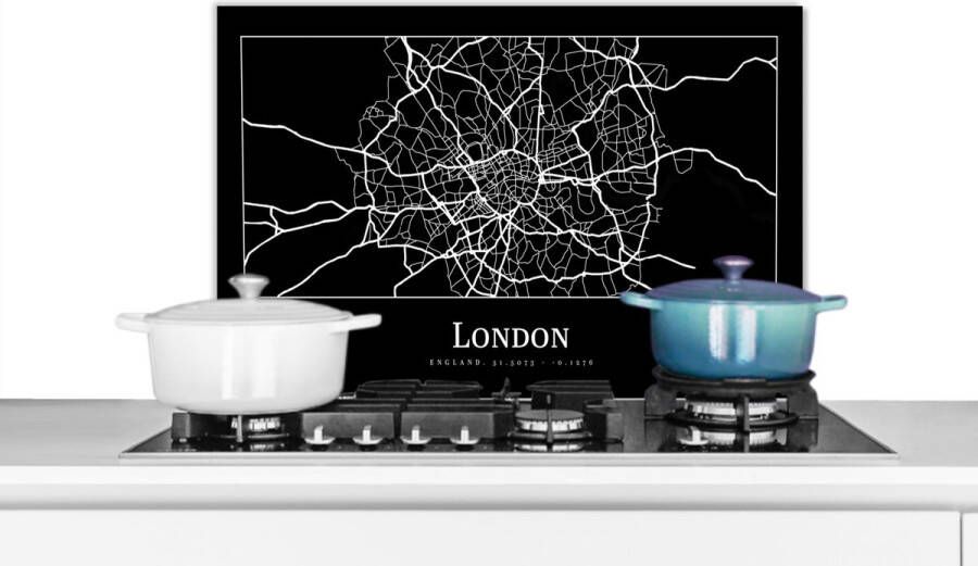 KitchenYeah Spatscherm keuken 60x40 cm Kookplaat achterwand Kaart Stadskaart Londen Plattegrond Muurbeschermer Spatwand fornuis Hoogwaardig aluminium