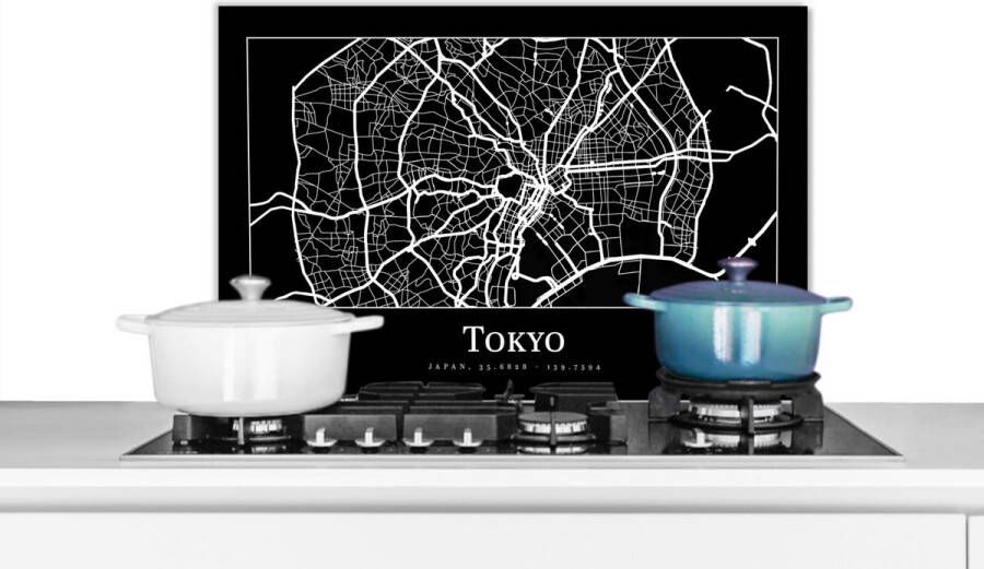 KitchenYeah Spatscherm keuken 60x40 cm Kookplaat achterwand Kaart Tokio Stadskaart Plattegrond Tokyo Muurbeschermer Spatwand fornuis Hoogwaardig aluminium