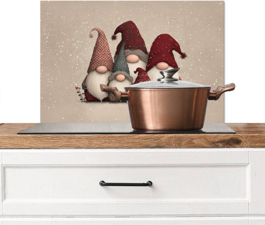 KitchenYeah Spatscherm keuken 60x40 cm Kookplaat achterwand Kabouters Kerst Sneeuw Puntmutsen Muurbeschermer Spatwand fornuis Hoogwaardig aluminium