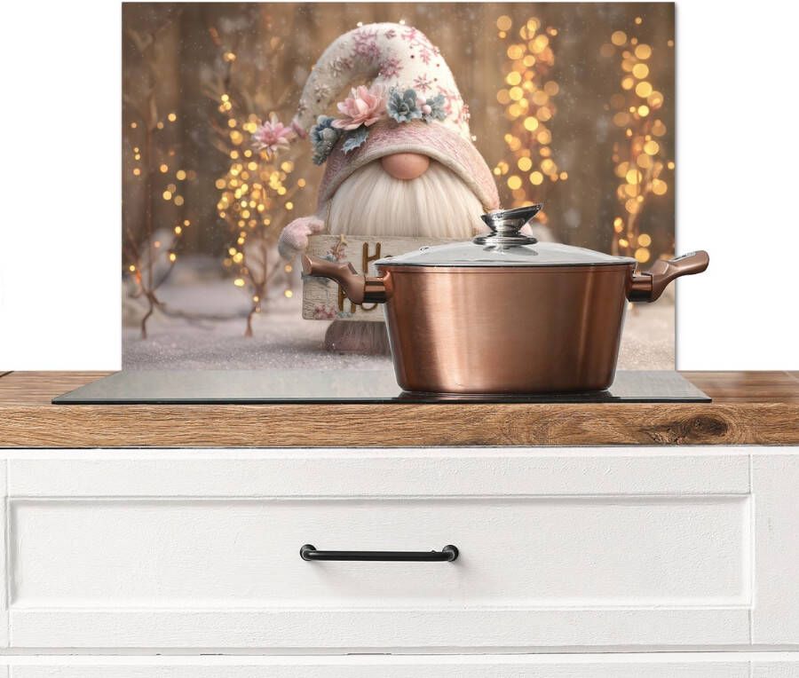 KitchenYeah Spatscherm keuken 60x40 cm Kookplaat achterwand Kerst Gnome Bord Kleurrijk Muurbeschermer Spatwand fornuis Hoogwaardig aluminium