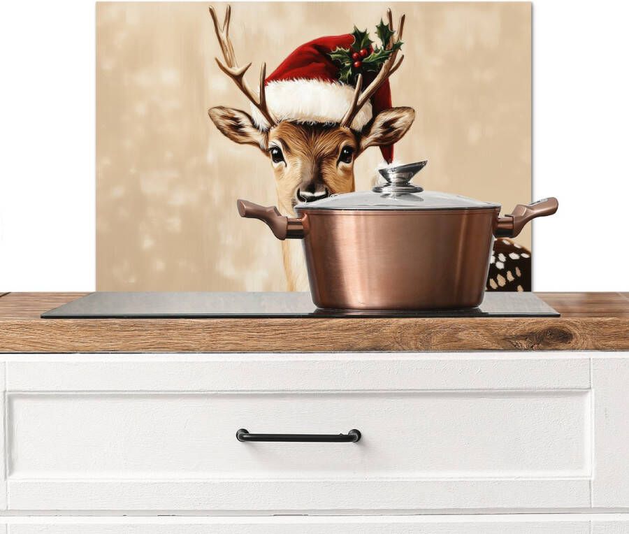 KitchenYeah Spatscherm keuken 60x40 cm Kookplaat achterwand Kerst Hert Gewei Rood Muurbeschermer Spatwand fornuis Hoogwaardig aluminium