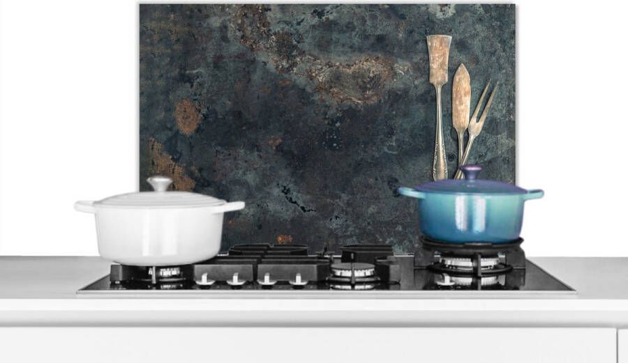 KitchenYeah Spatscherm keuken 60x40 cm Kookplaat achterwand Keukengerei Keukengereedschap Vintage Landelijk Muurbeschermer Spatwand fornuis Hoogwaardig aluminium