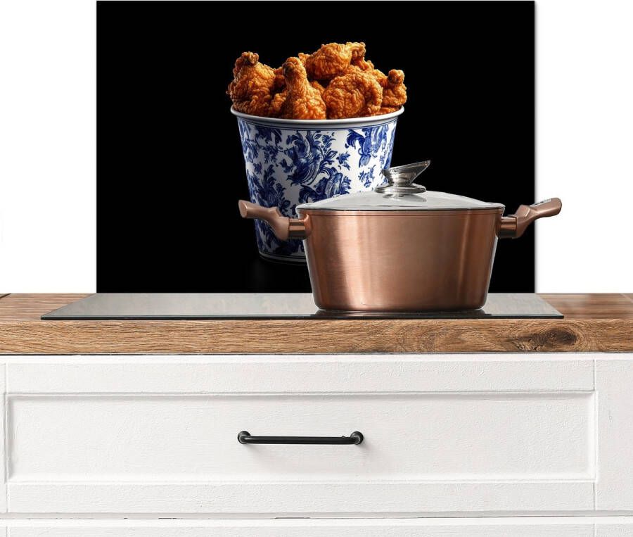 KitchenYeah Spatscherm keuken 60x40 cm Kookplaat achterwand Kip Bucket Delfts blauw Lekker Muurbeschermer Spatwand fornuis Hoogwaardig aluminium