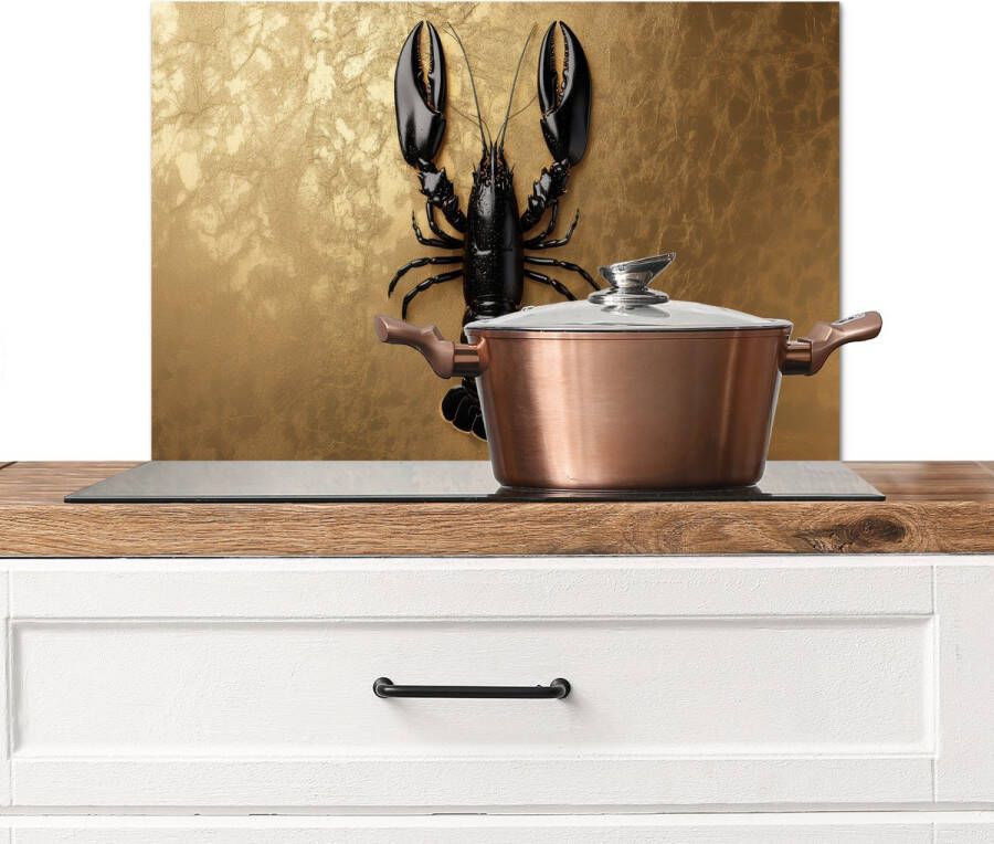 KitchenYeah Spatscherm keuken 60x40 cm Kookplaat achterwand Kreeft Zwart Goud Luxe Muurbeschermer Spatwand fornuis Hoogwaardig aluminium