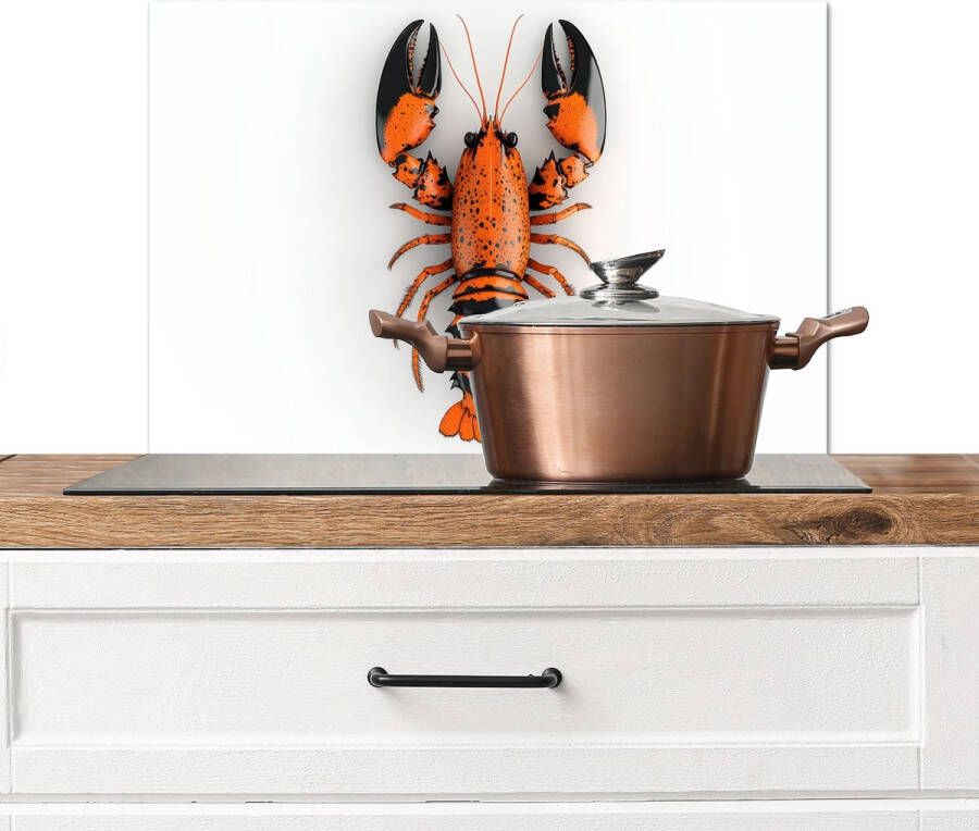 KitchenYeah Spatscherm keuken 60x40 cm Kookplaat achterwand Kreeft Zwart Oranje Wit Uniek Muurbeschermer Spatwand fornuis Hoogwaardig aluminium