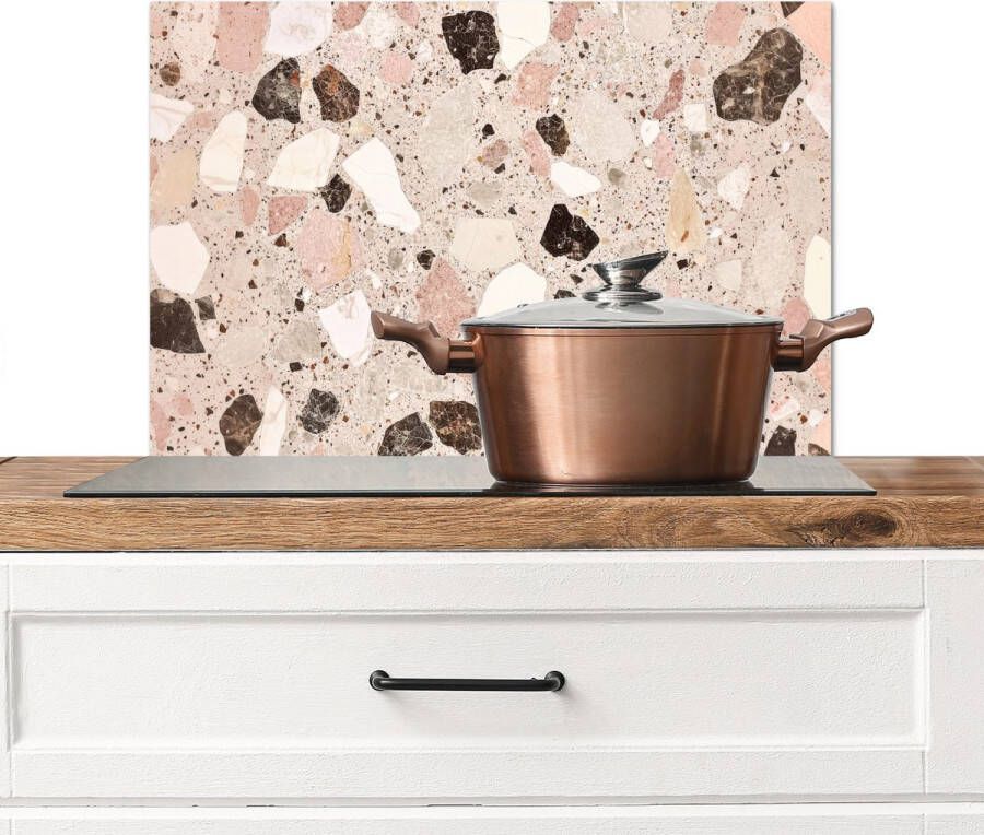 KitchenYeah Spatscherm keuken 60x40 cm Kookplaat achterwand Licht Roze Terrazzo Stenen Muurbeschermer Spatwand fornuis Hoogwaardig aluminium