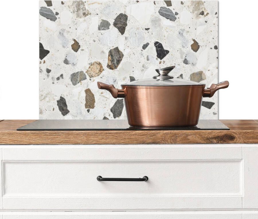 KitchenYeah Spatscherm keuken 60x40 cm Kookplaat achterwand Marmer Terrazzo Decoratie Interieur Muurbeschermer Spatwand fornuis Hoogwaardig aluminium