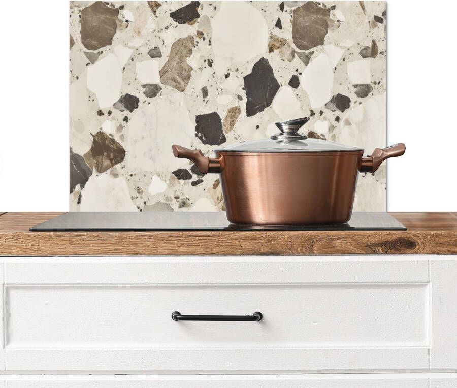KitchenYeah Spatscherm keuken 60x40 cm Kookplaat achterwand Neutral Stenen Decoratie Terrazzo Muurbeschermer Spatwand fornuis Hoogwaardig aluminium
